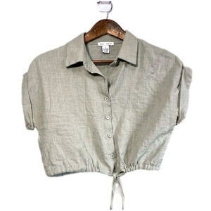 Better Together XS 100% Cotton Button Front Top Sage Green Short Sleeve Tie #G16